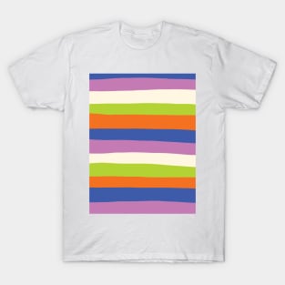 Uneven Stripes in Blue, Orange, Purple, Green, and Cream T-Shirt